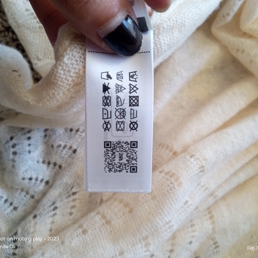 Zara Women's Ruffled Pointelle Blouse Knit Wool Blend Ivory Size Small - Picture 9 of 10